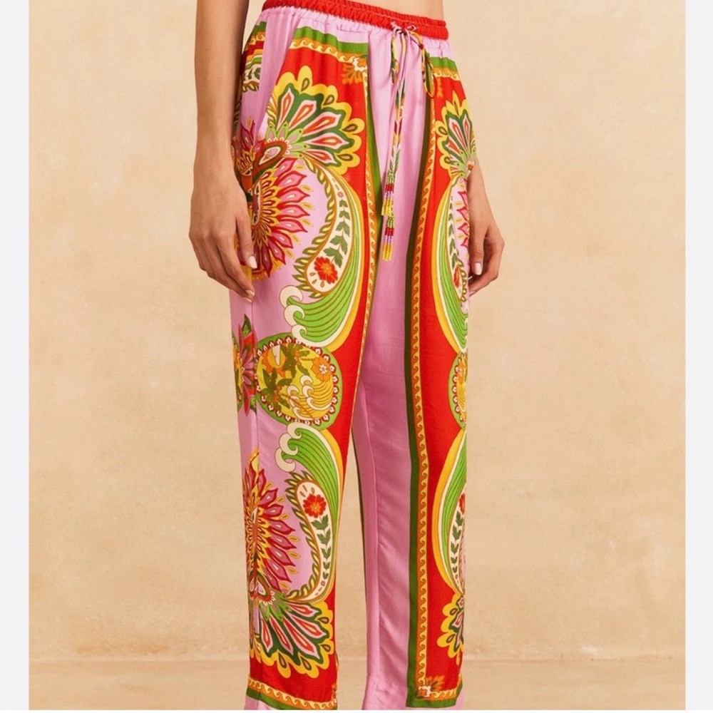 FARM RIO Women's Beach Toucans Scarf Printed Pants High Rise Elastic Waist Small - Picture 5 of 5